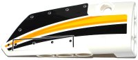 LEGO part Technic, Panel Fairing # 4 Small Smooth Long, Side B with Yellow, Orange and White Stripes on Black Background Pattern (Sticker) - Set 42044 64391pb027