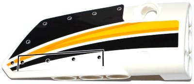 LEGO part Technic, Panel Fairing # 4 Small Smooth Long, Side B with Yellow, Orange and White Stripes on Black Background Pattern (Sticker) - Set 42044 (64391pb027)