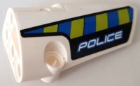 LEGO part Technic, Panel Fairing # 4 Small Smooth Long, Side B with Blue and Lime Diagonal Stripes and 'POLICE' Pattern (Sticker) - Set 42091 64391pb079