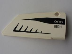 LEGO part Technic, Panel Fairing #18 Large Smooth, Side B with Black '68019' ('61089') and Three Circles Wing Pattern (Sticker) - Set 5983 (64682pb002)