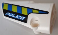 LEGO part Technic, Panel Fairing # 3 Small Smooth Long, Side A with Blue and Lime Diagonal Stripes and 'POLICE' Pattern (Sticker) - Set 42091 64683pb079