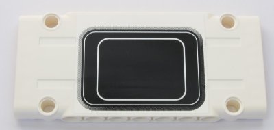 LEGO part Technic, Panel Plate 5 x 11 x 1 with Black Rectangle with Rounded Corners and 2 Silver Stripes Pattern (Sticker) - Set 42043 (64782pb027)
