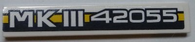 LEGO part Tile 1 x 6 with 'MKIII 42055' on Dark Blue and Yellow Stripe Pattern (Sticker) - Set 42055 (6636pb165)