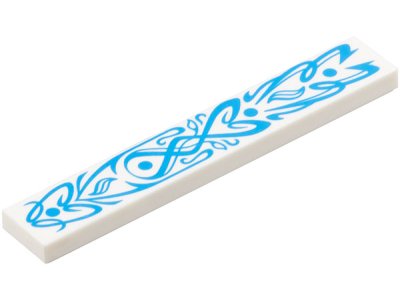 LEGO part Tile 1 x 6 with Dark Azure Flowery Filigree with Dots and Curved Lines Pattern (6636pb362)