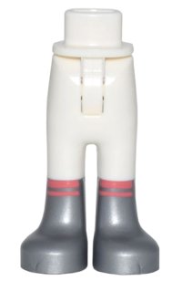 LEGO part Mini Doll Hips and Trousers with Back Pockets with Molded Flat Silver Lower Legs / Boots and Printed Coral Stripes Pattern - Thin Hinge 67072c00pb003