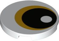 LEGO part Tile, Round 3 x 3 with Bright Light Orange and Black Eye Pattern 67095pb018