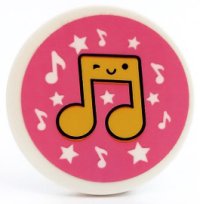 LEGO part Tile, Round 3 x 3 with Yellow Music Notes with Face and Stars on Dark Pink Background Pattern (Sticker) - Set 41450 67095pb044