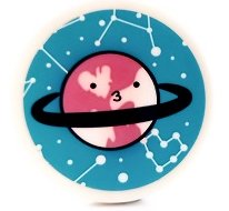 LEGO part Tile, Round 3 x 3 with Planet with Face, Black Ring and Star Constellations on Medium Azure Background Pattern (Sticker) - Set 41450 (67095pb048)
