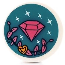 LEGO part Tile, Round 3 x 3 with Dark Pink Diamond, Vine, Sparkles and Heart Shaped Gem on Dark Turquoise Background Pattern (Sticker) - Set 41450 (67095pb049)