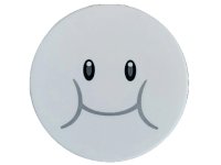 LEGO onderdeel Tile, Round 3 x 3 with Black Eyes, Dark Bluish Gray Smile and Cheeks Pattern (Super Mario Lakitu Cloud Face) 67095pb074