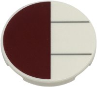LEGO part Tile, Round 3 x 3 with Dark Red Half Circle and Dark Bluish Gray Lines Pattern 67095pb087