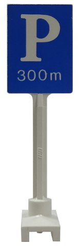 LEGO part Road Sign Square-Tall with Parking 'P' and '300m' Pattern 675p01