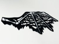 LEGO part Cloth Wing Dragon Right, Tattered with Bones, Black Skin, and Dark Bluish Gray Spots Pattern 69658