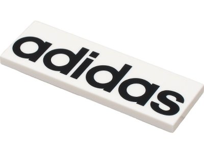 LEGO part Tile 2 x 6 with Black 'adidas' Pattern (69729pb007)