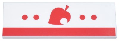 LEGO part Tile 2 x 6 with Red Leaf with Circle Cutout, Circles, and Stripe Pattern (Animal Crossing Nook's Cranny Sign) (69729pb107)