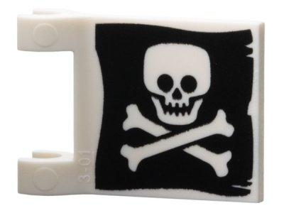 LEGO part Flag 2 x 2 Square with Flared Edge with Flat Skull and Crossbones on Black Background Pattern on Both Sides (Jolly Roger) (80326pb019)