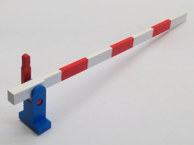 LEGO part Train Level Crossing Gate Type 1, Assembly with Blue Base & Red Handle (Right) (815c01)