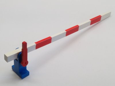 LEGO part Train Level Crossing Gate Type 1, Assembly with Blue Base & Red Handle (Left) (815c02)