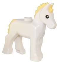 LEGO part Horse, Foal with Stud on Back with Molded Bright Light Yellow Mane and Tail and Printed Black Eyes Pattern 82445pb02