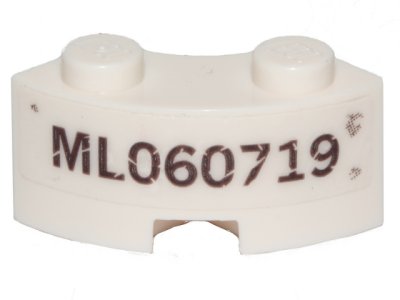 LEGO part Brick, Round Corner 2 x 2 Macaroni with Stud Notch and Reinforced Underside with 'ML060719' Pattern (Sticker) - Set 70419 (85080pb03)