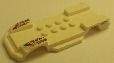 LEGO part Vehicle, Base 4 x 10 with Headlights and Side Sills with Flames and 'V8' Pattern (Stickers) - Gear McDR2 / McDR5US (85756pb01)