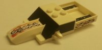 LEGO part Vehicle, Top Fast Food Racer 4 x 10 with Pickup Bed with Black Windshield and Side Windows, Flames and 'V8' Pattern (Stickers) - Gear McDR2 / McDR5US 85757pb02