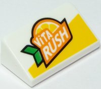 LEGO part Slope 30 1 x 2 x 2/3 with 'ViTA RUSH' Pattern 85984pb236
