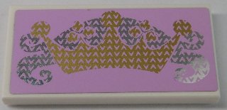 LEGO part Tile 2 x 4 with Gold Crown and Silver Swirl Pattern (Sticker) - Set 41055 (87079pb0519)