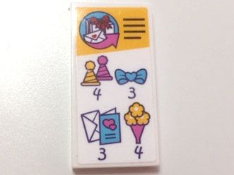LEGO part Tile 2 x 4 with Party Hats, Bow, Envelope and Bouquet Pattern (Sticker) - Set 41310 (87079pb0631)