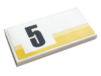 LEGO part Tile 2 x 4 with Yellow Stripes and Black Number 5 Pattern Model Left Side (Sticker) - Set 76897 87079pb0835L