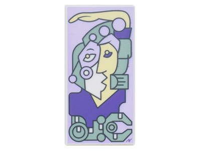 LEGO part Tile 2 x 4 with Modern Art Cubist Painting with Lavender, Sand Green, and Dark Purple Picasso Style Portrait Pattern (87079pb1077)