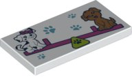 LEGO part Tile 2 x 4 with Paw Prints and 2 Dogs on Dark Pink Seesaw Pattern 87079pb1103