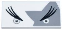 LEGO part Tile 2 x 4 with Dark Bluish Gray Eyes, Long Black Eyebrows, and Light Bluish Gray Star Shape Pattern (Super Mario Morton Upper Face) 87079pb1319