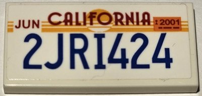 LEGO part Tile 2 x 4 with License Plate 'CALIFORNIA', 'JUN', '2001' and '2JRI424' Pattern (Sticker) - Set 42111 (87079pb1380)
