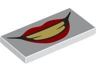 LEGO part Tile 2 x 4 with Open Mouth Smile with Red Lips and Bright Light Yellow Teeth Pattern (87079pb1412)
