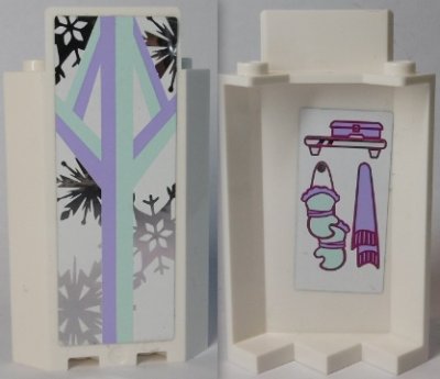 LEGO part Panel 3 x 3 x 6 Corner Wall without Bottom Indentations with Snowflakes on Outside and Scarf and Gloves on Inside Pattern (Stickers) - Set 41062 (87421pb029)