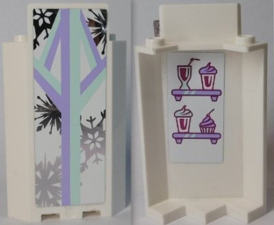 LEGO part Panel 3 x 3 x 6 Corner Wall without Bottom Indentations with Snowflakes on Outside and Sundaes and Cupcake on Inside Pattern (Stickers) - Set 41062 (87421pb030)