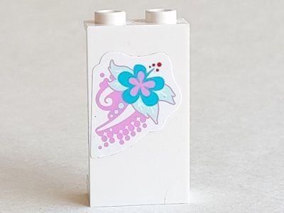 LEGO part Panel 1 x 2 x 3 with Side Supports - Hollow Studs with Bright Pink, Light Aqua, and Medium Azure Flower Pattern (Sticker) - Set 3184 (87544pb014)