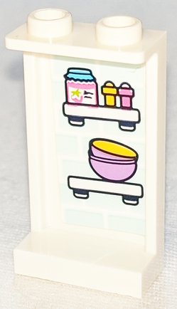 LEGO part Panel 1 x 2 x 3 with Side Supports - Hollow Studs with Jar and Bowls on Shelves Pattern (Sticker) - Set 41347 (87544pb070)