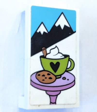 LEGO part Panel 1 x 2 x 3 with Side Supports - Hollow Studs with Mountains, Cookie and Hot Chocolate Cup with Heart Pattern (Sticker) - Set 41319 (87544pb080)