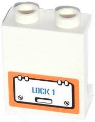 LEGO part Panel 1 x 2 x 2 with Side Supports - Hollow Studs with Hatch and 'LOCK 1' Pattern Model Left Side (Sticker) - Set 60013 (87552pb017L)