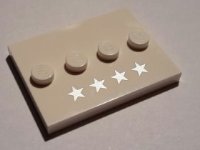 LEGO part Tile, Modified 3 x 4 with 4 Studs in Center with 4 Silver Stars Pattern 88646pb004