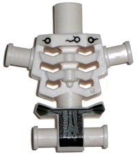 LEGO part Torso Skeleton, Angular Rib Cage with Black Holes and Cracks and Gray Loincloth Pattern (93060pb02)