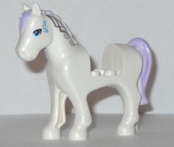 LEGO part Horse with 2 x 2 Cutout with Blue Eyes and Face Decoration, Lavender Mane and Tail Pattern (93083c01pb06)