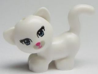 LEGO part Cat, Friends, Standing and Looking Left with Bright Light Blue Eyes, Dark Pink Nose and Mouth, and Light Bluish Gray Muzzle Pattern (Kitty) (93089pb02)