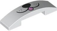 LEGO part Slope, Curved 4 x 1 x 2/3 Double with Black Mouth and Nose and Bright Pink Tongue Pattern 93273pb212