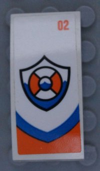 LEGO part Slope, Curved 4 x 2 with Coast Guard Logo and Number '02' Pattern on White Background (Sticker) - Set 60164 93606pb106