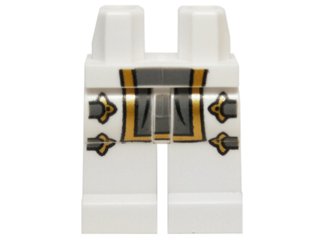 LEGO part Hips and Legs with Gray and Gold Loincloth and 4 Gold Clasps Pattern (970c00pb0432)