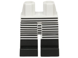 LEGO part Hips and Legs with Black Narrow Stripes and Black Boots on Front and Sides Pattern (970c00pb0441)