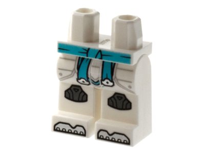 LEGO part Hips and Legs with Medium Azure Sash, Pearl Dark Gray Knee Pads, Silver Toes Pattern (970c00pb1219)